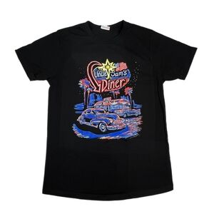 LuLaRoe Black Tee with Colorful Diner Graphic